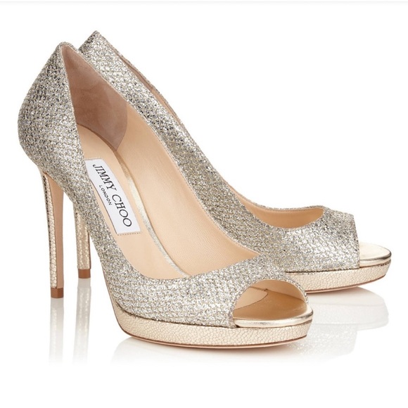 Jimmy Choo Luna Glitter Peep Toe Platform High Heel Pumps EU38.5 US8.5 - Picture 3 of 17